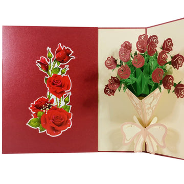 Red Rose Bunch 3D Pop Up Card UK